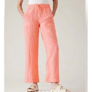 Athleta Retreat Linen High Rise Wide Leg Pants Soft Persimmon 100% Linen